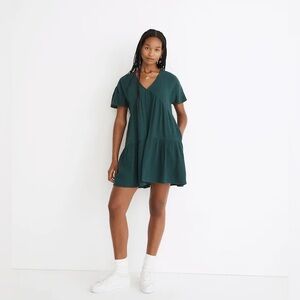 Madewell forest green v neck casual dress with pockets Sz XS